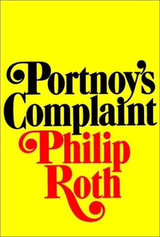 Yellow book cover with bold black and red text reading "Portnoy's Complaint" by Philip Roth. The design is simple and striking.
