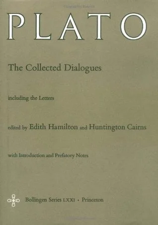 Cover of "Plato: The Collected Dialogues" with a minimalist beige design. Edited by Edith Hamilton and Huntington Cairns, part of the Bollingen Series LXXI.